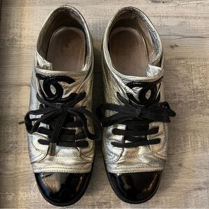 CHANEL Silver and Black Women's Sneakers